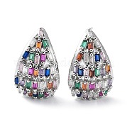 Серьги-гвоздики в виде капель из латуни с фианитом EJEW-F329-02P