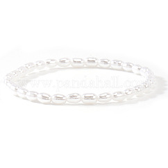 Eleganti braccialetti elastici con perline di riso in imitazione perla per donna, bianco, 6.89 pollice (17.5 cm)