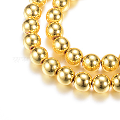 Chapelets de perles en hématite synthétique sans magnétique, ronde, plaqué or, 2~2.5mm, Trou: 1mm, Environ 170~180 pcs/chapelet, 15.35~16.14 pouce (39~41 cm)