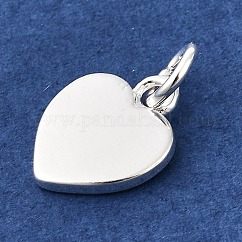 Cremagliera charms ottone placcatura, con anello di salto, cuore, placcati argento 925 euro, 12x9.5x1.5mm, Foro: 3 mm