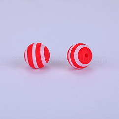 Cuentas focales de silicona redondas impresas con patrón de rayas, rojo, 15x15mm, agujero: 2 mm