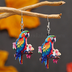 Boucles d'oreilles pendantes en acrylique coloré, platine, oiseau