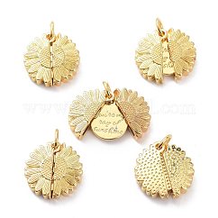 Colgantes que se pueden abrir de circonita cúbica transparente con micro pavé de latón, sin plomo y cadmio, Plateado de larga duración, flor con palabra eres mi rayo de sol, real 18k chapado en oro, 18x18x7mm, agujero: 5 mm
