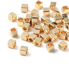 Messing-Abstandshalterkugeln, Nickelfrei, langlebig plattiert, Würfel, Licht Gold, 3x3x3 mm, Bohrung: 2 mm