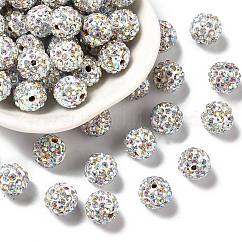 Perles de boule pavé disco , Perles de strass en argile polymère, Grade a, ronde, cristal ab, strass: pp13 (1.9~2mm), 6 rangs de strass, 10mm, Trou: 1.5mm