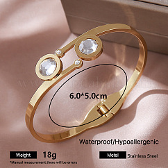 Brazaletes articulados de acero inoxidable 304 con cristales de imitación de diamantes para mujer., dorado, plano y redondo, diámetro interior: 2.36 pulgada (6 cm)