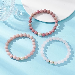 Ensemble de 3 bracelet extensible empilable en perles rondes de quartz rose naturel&nbsp;BJEW-JB12995