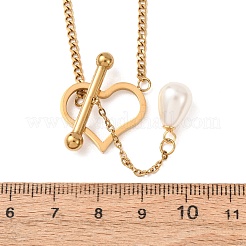 Verstellbare Lariat-Halskette mit tropfenförmiger Quaste aus Kunststoffimitatperlen und Herzverschluss aus Edelstahl 304 für Damen&nbsp;SA-CBA364C-01G