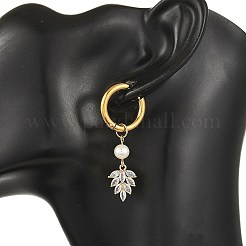 Boucles d'oreilles pendantes en laiton serties de micro-pavés de zirconiums cubiques et de perles de culture d'eau douce naturelles&nbsp;EJEW-JE07454