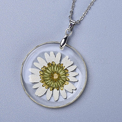 Collane con pendente in lega di fiori secchi in resina&nbsp;NJEW-JN02390
