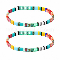 Set di braccialetti elasticizzati da donna con perline rettangolari in vetro e ematite sintetica non magnetica.&nbsp;VR2839