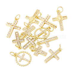 12pcs 6 styles pendentifs en laiton micro pavé de zircone cubique&nbsp;KK-TA0002-35