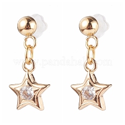 Orecchini pendenti a stella in ottone con micro pavé di zirconi chiari&nbsp;EJEW-JE04498-03