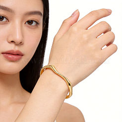 Bracelets joncs ouverts texturés à vagues en acier inoxydable 304 pour femmes&nbsp;NJ1882