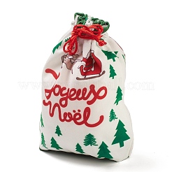 Bolsas de tela rectangulares con tema navideño con cordón de yute.&nbsp;ABAG-P008-01E