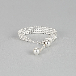 925 verstellbarer Fingerring aus Sterlingsilber mit runden Perlenketten für Damen&nbsp;FS-WGBA7E8-01