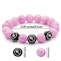 Mittelgroßes Orchideenarmband aus natürlicher gelber Jade mit runden Perlen&nbsp;BJEW-SW00077-04
