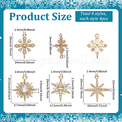 16 pièces 4 styles en laiton micro pavé pendentifs en zircone cubique claire&nbsp;KK-PH0011-49