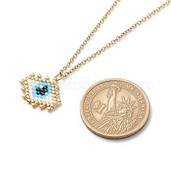 Collier avec pendentif en losange tressé en graines japonaises et mauvais œil&nbsp;NJEW-MZ00001
