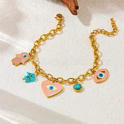Pulseras de acero inoxidable 304 con dijes de turquesa sintética para mujer&nbsp;FS-WGFA37A-03