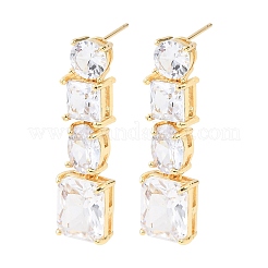 Rechteckige Ohrstecker aus Messing mit Mikropavé-Kubikzirkonia&nbsp;EJEW-C174-06G-01