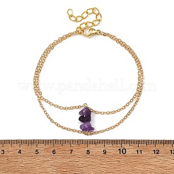 Doppellagige Armbänder aus Messingkabelketten und natürlichen Amethyst-Splitterperlen für Damen&nbsp;BJEW-JB14134-03
