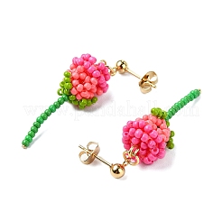 3 paire de boucles d'oreilles pendantes en acier inoxydable 304 avec perles de verre rose&nbsp;EJEW-MZ00333