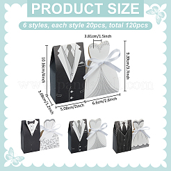 120 stücke 6 arten hochzeit kleid anzug geformt papier süßigkeiten verpackung boxen mit band&nbsp;CON-WR0001-16