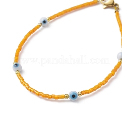 Bracelet en perles de verre et lampwork contre le mauvais œil avec fermoirs en acier inoxydable 304 plaqué or 18 carat&nbsp;BJEW-JB09998-04