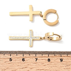 Pendientes de aro con cruz de acero inoxidable 304 y arcilla polimérica con rhinestone.&nbsp;EJEW-G453-11G-02