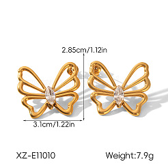 Pendientes de botón de acero inoxidable 304 con circonitas cúbicas transparentes para mujer&nbsp;WGAC3BC-01