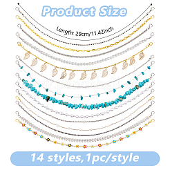 14 pz catene di ferro e perle di vetro e perle sintetiche di turchese e catena da baseball con maglie in ottone smaltato&nbsp;HJEW-DC00065