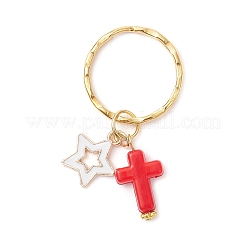 Porte-clés croix en alliage émaillé avec étoile&nbsp;KEYC-JKC01402