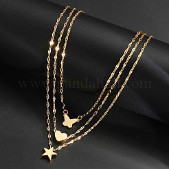 3 pz 3 stili lega stella/cuore/farfalla ciondolo catena dapped collane set per le donne&nbsp;PW-WGED6D9-01