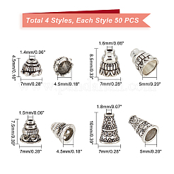 200 Stück 4 Stile tibetischer Stil Legierungsperlenkegel&nbsp;FIND-PH0004-54