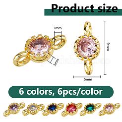36 Stück 6 Farben Messing Zirkonia flach rund Verbinder Charms&nbsp;KK-DC0004-85