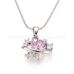 Messing Zirkonia Herz Planet Anhänger 304 Edelstahl Kette Halsketten&nbsp;NJEW-T018-06P