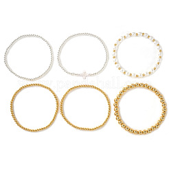 Set di 6 set di 6 braccialetti elastici rotondi in ottone e perle sintetiche&nbsp;WS3867-1