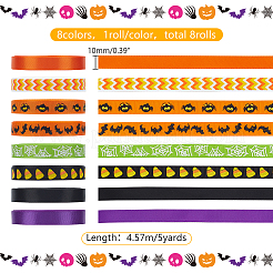 8 Rolle 8 Farben Halloween Polyester bedrucktes Ripsband&nbsp;OCOR-PH0004-26