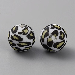 Rotondo con perline focali in silicone alimentare con motivo stampa leopardo&nbsp;LS-SIL-WH0009-08B