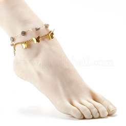 Set di cavigliere con perle di labradorite naturale per ragazze donne&nbsp;AJEW-AN00450-02
