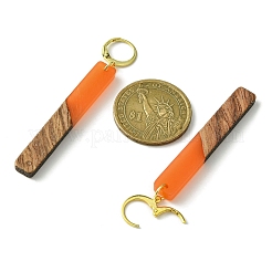 Boucles d'oreilles dormeuses rectangulaires en résine bicolore et bois de noyer&nbsp;EJEW-JE05503-02