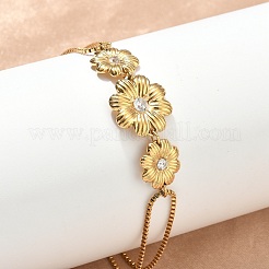 Pulseras de eslabones de margaritas con circonita cúbica transparente micropavé de acero inoxidable 304&nbsp;BJEW-F533-01B-G