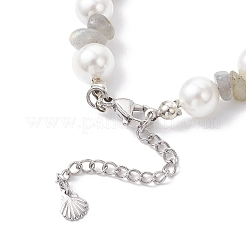 Braccialetti con perline rotonde in scaglie di labradorite naturale e conchiglia di vetro&nbsp;BJEW-JB12317-03