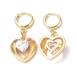 Orecchini pendenti a cerchio con ala a cuore in zirconi cubici trasparenti&nbsp;EJEW-B017-11G