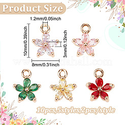 10 pieza de dijes de flor de Bauhinia de latón con circonita cúbica de 5 colores&nbsp;KK-ME0004-85