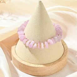 Pulseras elásticas de cuentas de kunzita natural y latón para mujer&nbsp;BJEW-JB14003