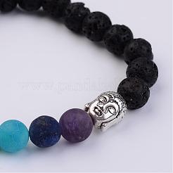 Natürliche Lavastein & Edelstein Stretch Perlen Armbänder&nbsp;BJEW-JB02514-02