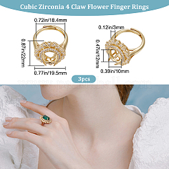 3 Stück verstellbare Messing-Mikropflaster-Fingerring-Komponenten mit klarem Zirkonia&nbsp;ZIRC-BBC0001-94