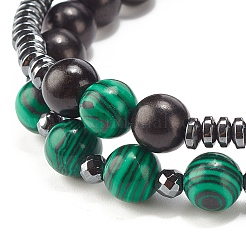 2 pièces 2 style bois naturel et synthétique hématite et malachite ensemble de bracelets extensibles perlés&nbsp;BJEW-JB07948-01